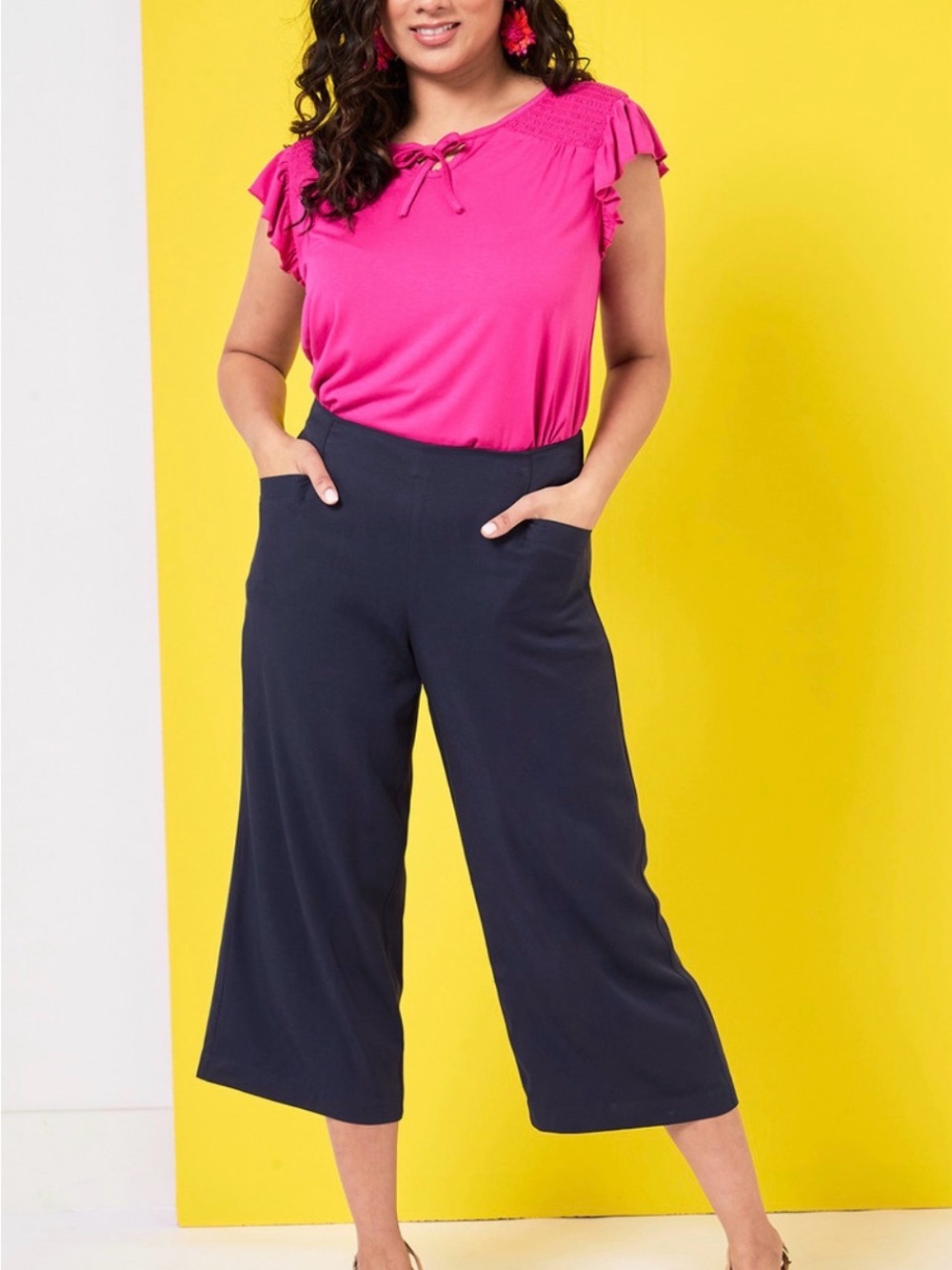 Rampage Navy Wide-Leg Cropped Pants